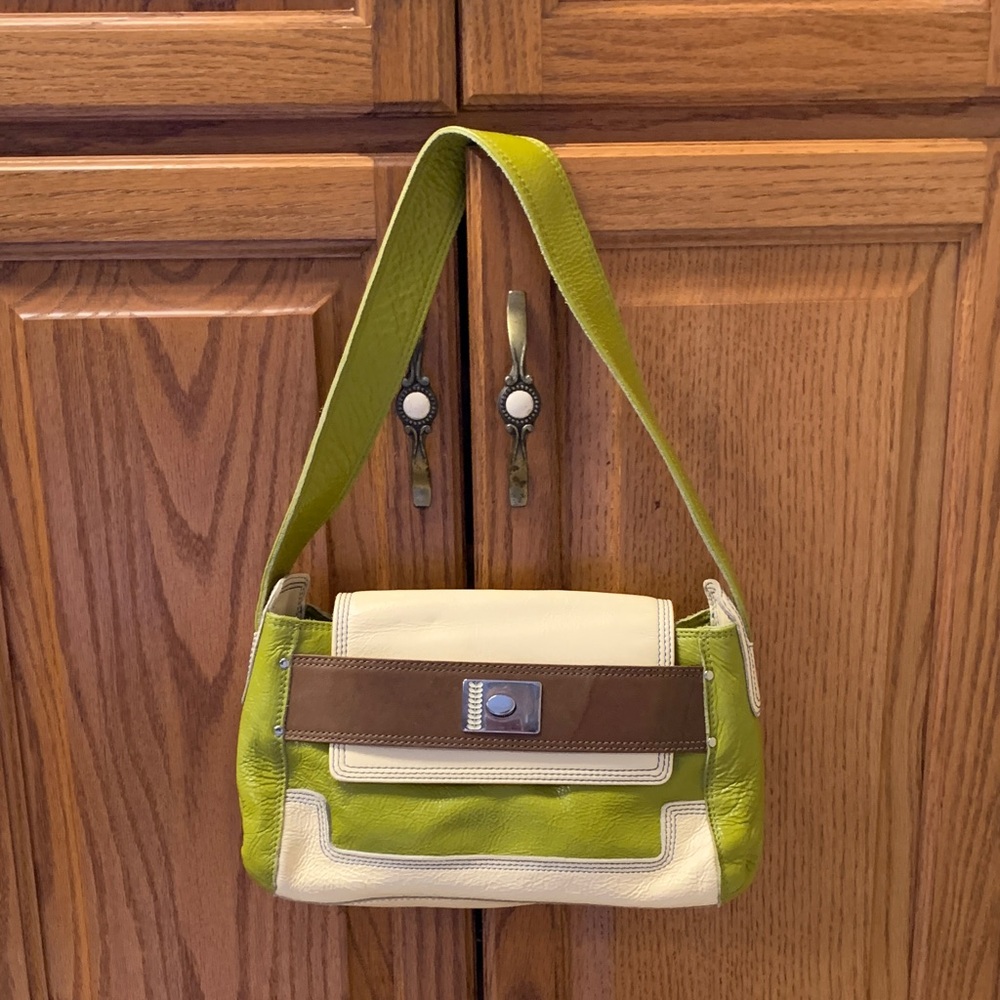 Orla Kiely Green and Cream Leather Shoulder Bag